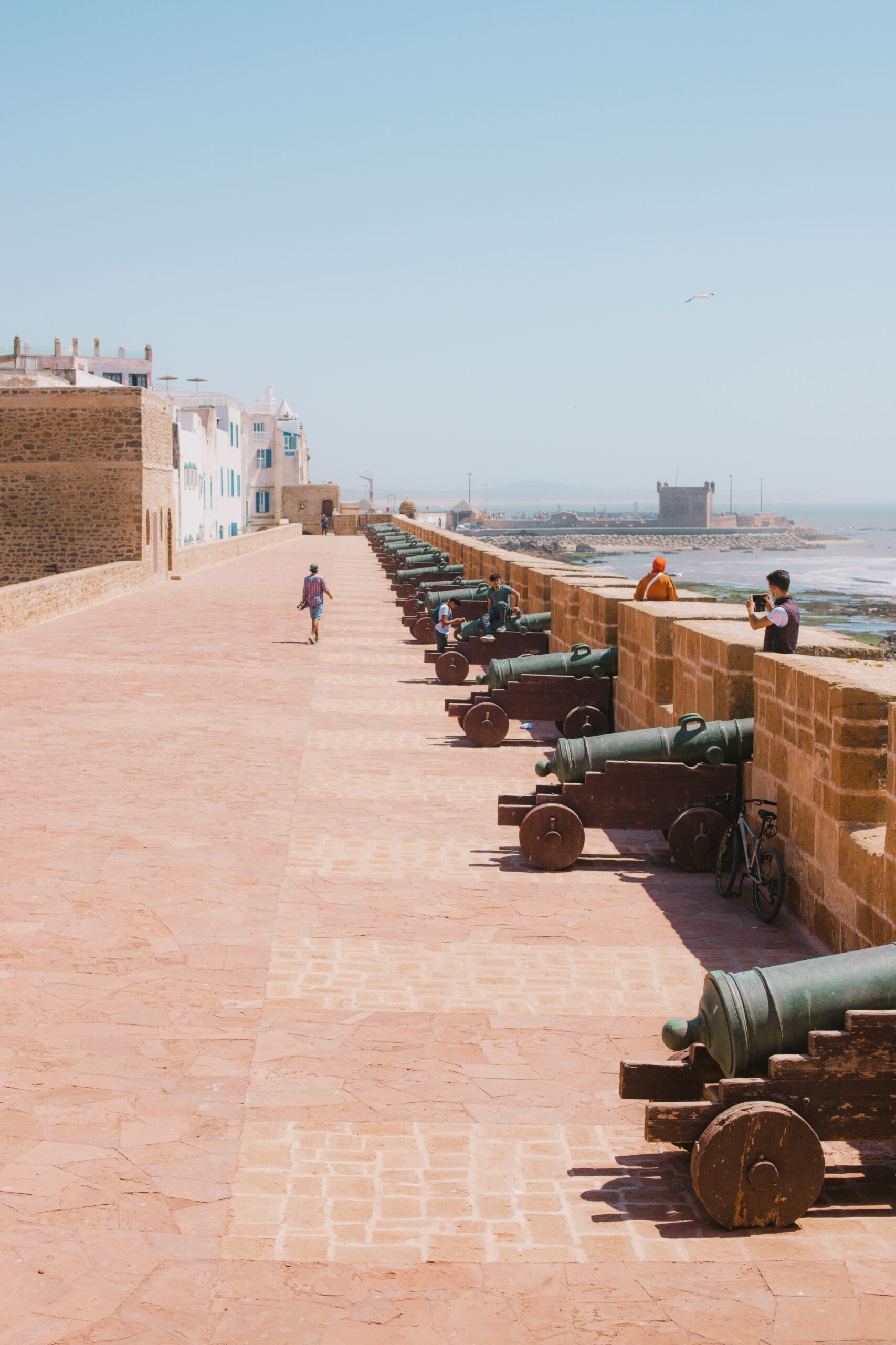 Blue fishing boats in Essaouira's historic Atlantic harbor, Morocco