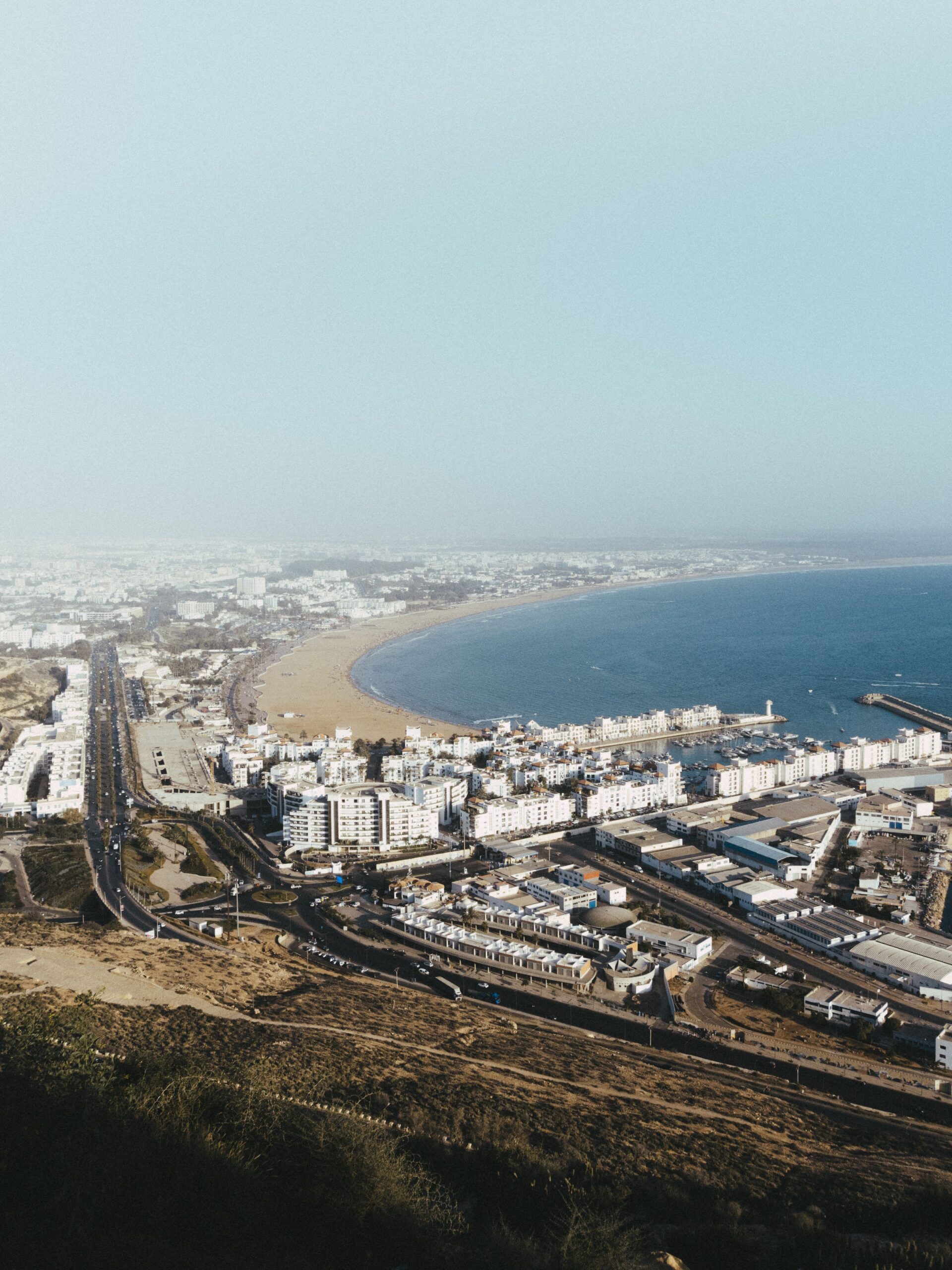 Sandy beach and Atlantic coastline in Agadir, Morocco